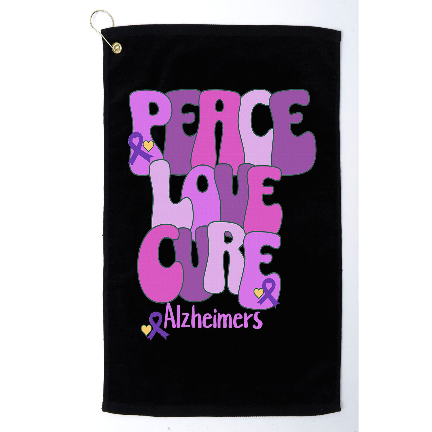 Peace Love Cure Alzheimer's Awareness Purple Ribbon End Alz Golf Towel