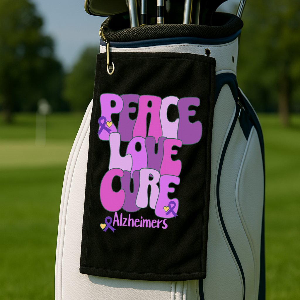 Peace Love Cure Alzheimer's Awareness Purple Ribbon End Alz Golf Towel