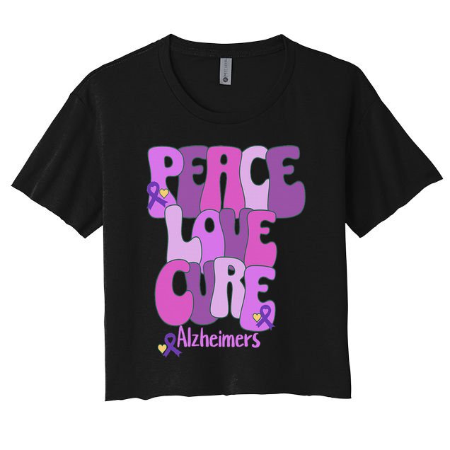 Peace Love Cure Alzheimer's Awareness Purple Ribbon End Alz Crop Top