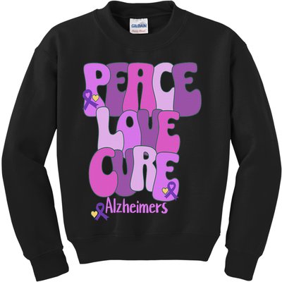 Peace Love Cure Alzheimer's Awareness Purple Ribbon End Alz Kids Sweatshirt