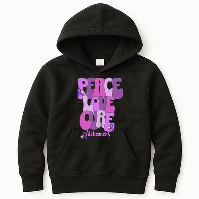 Peace Love Cure Alzheimer's Awareness Purple Ribbon End Alz Kids Hoodie