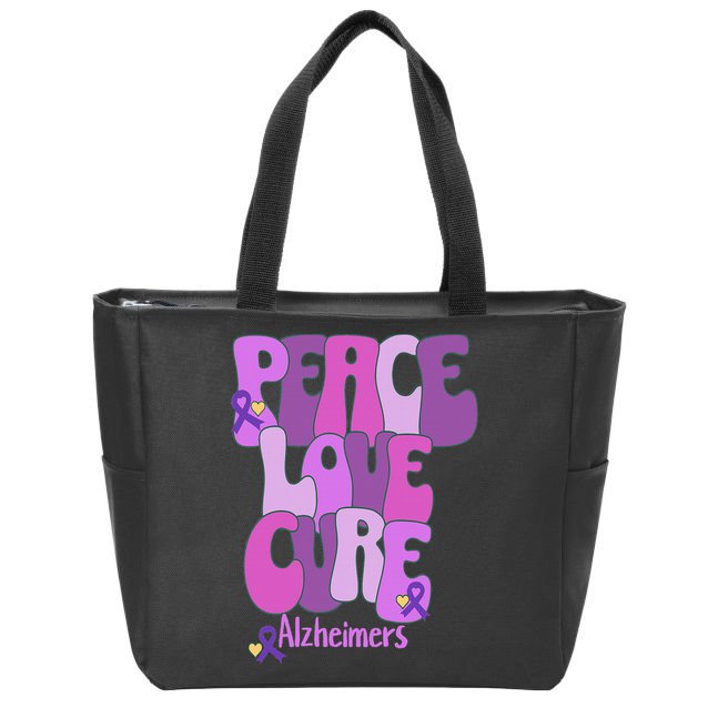 Peace Love Cure Alzheimer's Awareness Purple Ribbon End Alz Zip Tote Bag