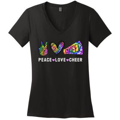 Peace Love Cheer Tie Dye Cheerleading Women's V-Neck T-Shirt