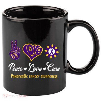 Peace Love Cure Pancreatic Cancer Awareness Gift 11oz C Handle Ceramic Mug