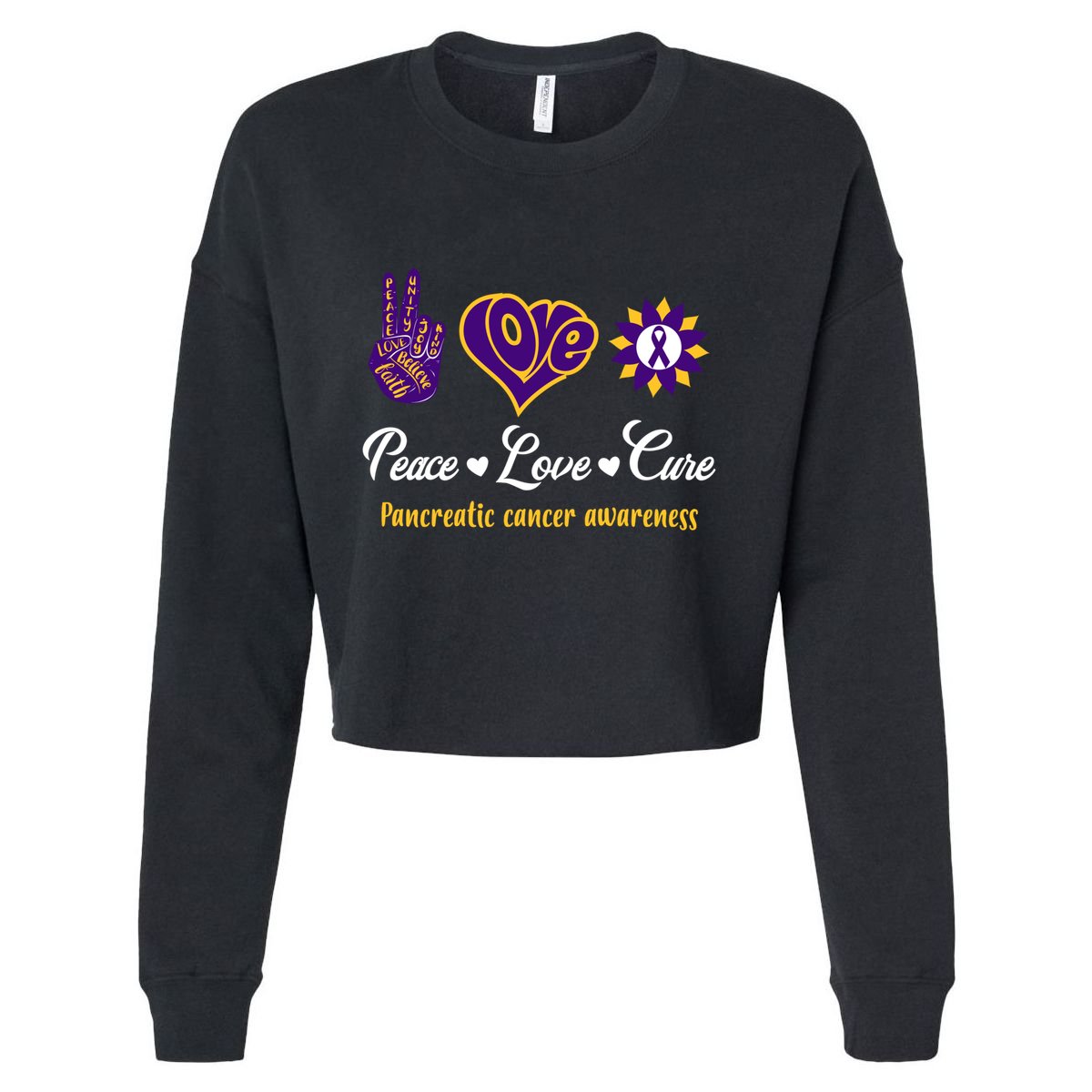 Peace Love Cure Pancreatic Cancer Awareness Gift Cropped Pullover Crew