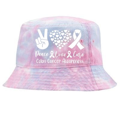 Peace Love Cure Colon Cancer Awareness Warriors & Supporters Tie-Dyed Bucket Hat