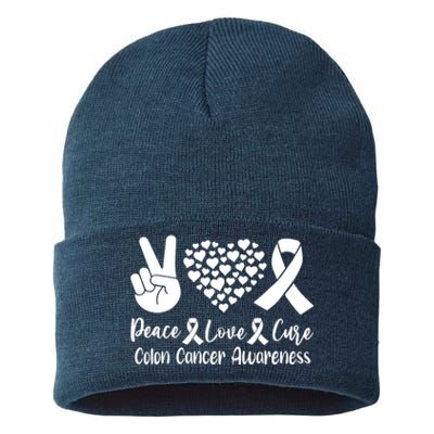 Peace Love Cure Colon Cancer Awareness Warriors & Supporters Sustainable Knit Beanie