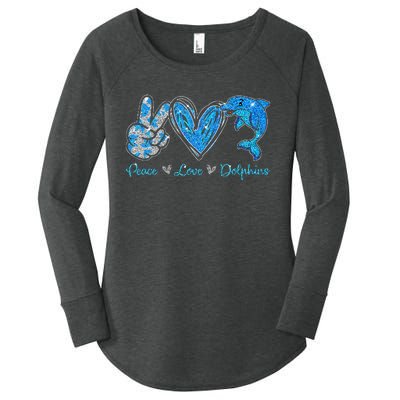 Peace Love Dolphins Funny Dolphin Lover Gifts Women's Perfect Tri Tunic Long Sleeve Shirt