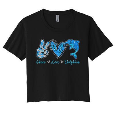 Peace Love Dolphins Funny Dolphin Lover Gifts Women's Crop Top Tee