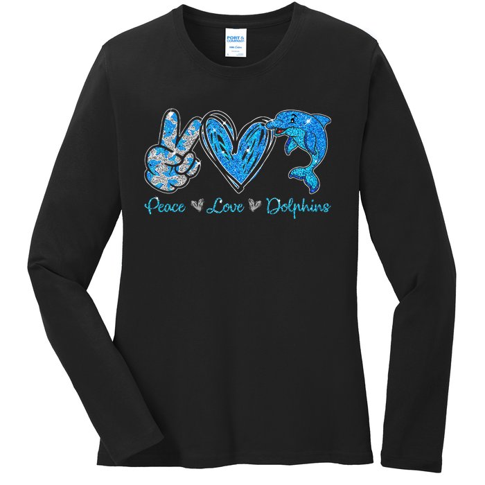 Peace Love Dolphins Funny Dolphin Lover Gifts Ladies Long Sleeve Shirt