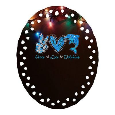 Peace Love Dolphins Funny Dolphin Lover Gifts Ceramic Oval Ornament