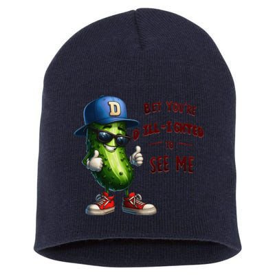 Pickle Lover Dillighted To See You Funny Pickle Gift Short Acrylic Beanie