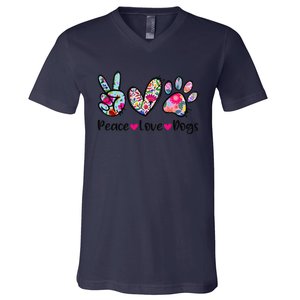 Peace Love Dogs Floral Dog Paw Dog Mom Cute MotherS Day V-Neck T-Shirt