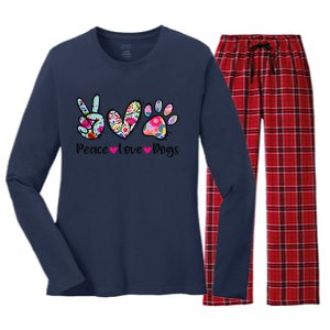 Peace Love Dogs Floral Dog Paw Dog Mom Cute MotherS Day Women's Long Sleeve Flannel Pajama Set 