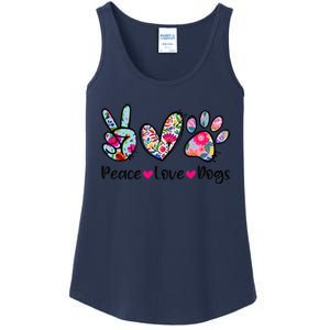 Peace Love Dogs Floral Dog Paw Dog Mom Cute MotherS Day Ladies Essential Tank