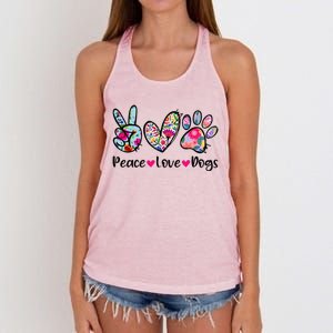 Peace Love Dogs Floral Dog Paw Dog Mom Cute MotherS Day Women's Knotted Racerback Tank