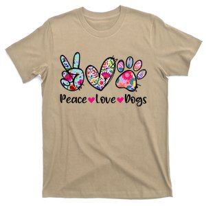 Peace Love Dogs Floral Dog Paw Dog Mom Cute MotherS Day T-Shirt