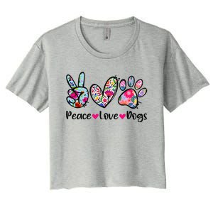 Peace Love Dogs Floral Dog Paw Dog Mom Cute MotherS Day Women's Crop Top Tee