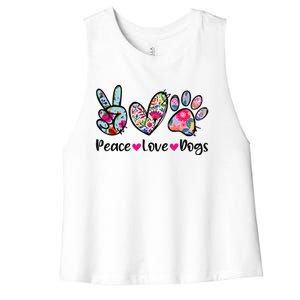 Peace Love Dogs Floral Dog Paw Dog Mom Cute MotherS Day Women's Racerback Cropped Tank