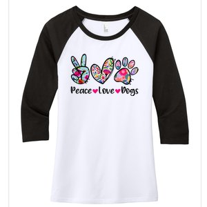 Peace Love Dogs Floral Dog Paw Dog Mom Cute MotherS Day Women's Tri-Blend 3/4-Sleeve Raglan Shirt