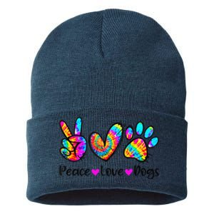 Peace Love Dogs Tie Dye Dog Paw Dog Mom Cute MotherS Day Sustainable Knit Beanie