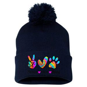 Peace Love Dogs Tie Dye Dog Paw Dog Mom Cute MotherS Day Pom Pom 12in Knit Beanie