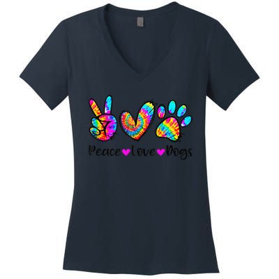 Peace Love Dogs Tie Dye Dog Paw Dog Mom Cute MotherS Day Women's V-Neck T-Shirt