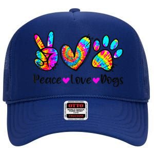 Peace Love Dogs Tie Dye Dog Paw Dog Mom Cute MotherS Day High Crown Mesh Back Trucker Hat