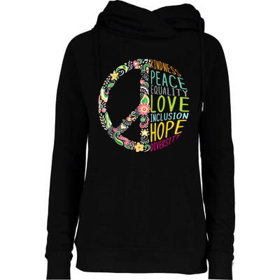 Peace Love Diversity Inclusion Equality Human Rights Womens Funnel Neck Pullover Hood