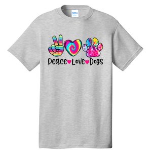 Peace Love Dogs Tie Dye Dog Paw Dog Mom Mother's Day Tall T-Shirt