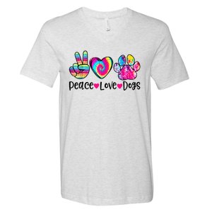 Peace Love Dogs Tie Dye Dog Paw Dog Mom Mother's Day V-Neck T-Shirt