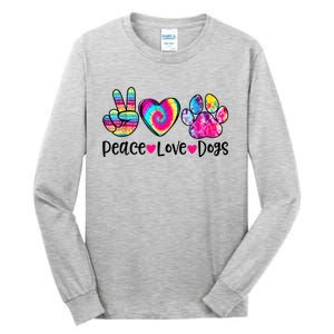 Peace Love Dogs Tie Dye Dog Paw Dog Mom Mother's Day Tall Long Sleeve T-Shirt