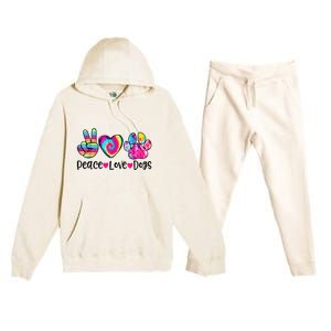 Peace Love Dogs Tie Dye Dog Paw Dog Mom Mother's Day Premium Hooded Sweatsuit Set