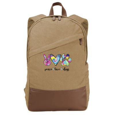 Peace Love Dogs Lover Puppy Paw Dog Cotton Canvas Backpack