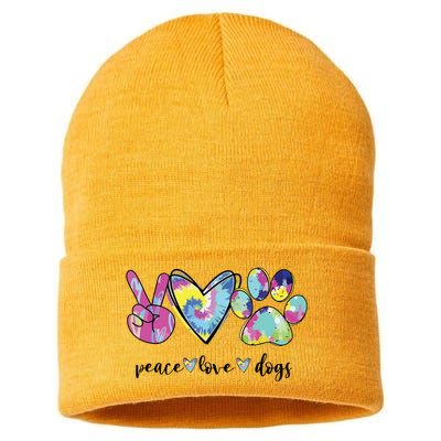 Peace Love Dogs Lover Puppy Paw Dog Sustainable Knit Beanie