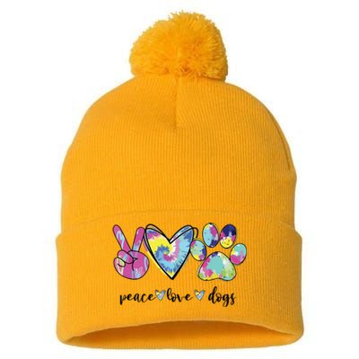 Peace Love Dogs Lover Puppy Paw Dog Pom Pom 12in Knit Beanie