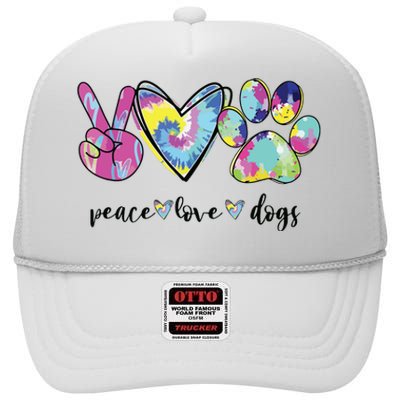 Peace Love Dogs Lover Puppy Paw Dog High Crown Mesh Back Trucker Hat