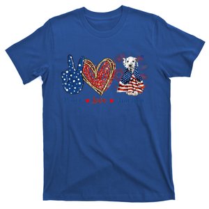 Peace Love Dalmatian Dog Patriotic America Flag 4th July Gift T-Shirt