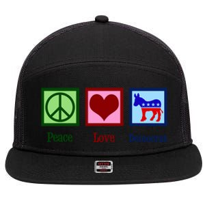 Peace Love Democrat Donkey Cute Democratic Party Gift 7 Panel Mesh Trucker Snapback Hat