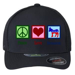 Peace Love Democrat Donkey Cute Democratic Party Gift Flexfit Unipanel Trucker Cap