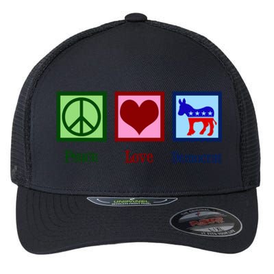 Peace Love Democrat Donkey Cute Democratic Party Gift Flexfit Unipanel Trucker Cap