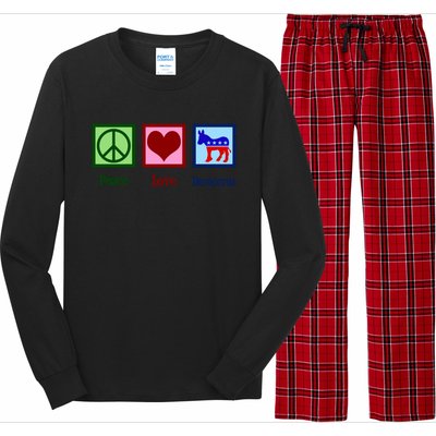 Peace Love Democrat Donkey Cute Democratic Party Gift Long Sleeve Pajama Set