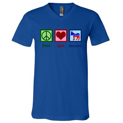 Peace Love Democrat Donkey Cute Democratic Party Gift V-Neck T-Shirt