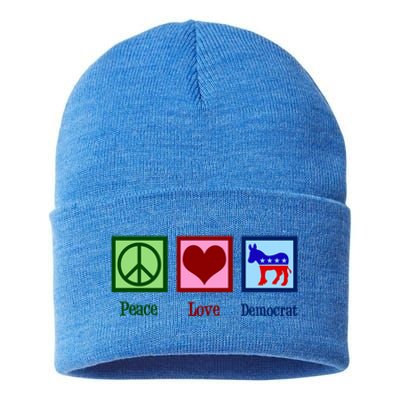 Peace Love Democrat Donkey Cute Democratic Party Gift Sustainable Knit Beanie