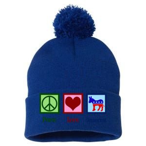 Peace Love Democrat Donkey Cute Democratic Party Gift Pom Pom 12in Knit Beanie