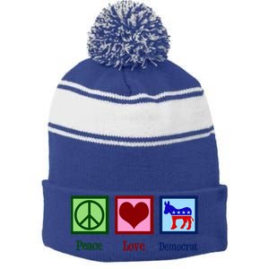 Peace Love Democrat Donkey Cute Democratic Party Gift Stripe Pom Pom Beanie