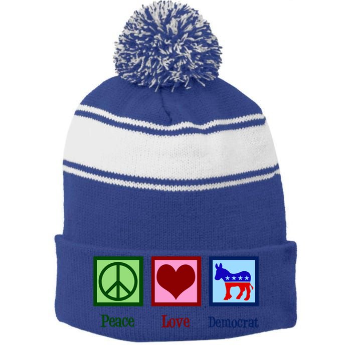 Peace Love Democrat Donkey Cute Democratic Party Gift Stripe Pom Pom Beanie