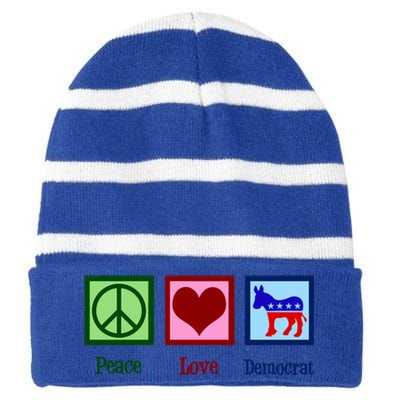 Peace Love Democrat Donkey Cute Democratic Party Gift Striped Beanie with Solid Band