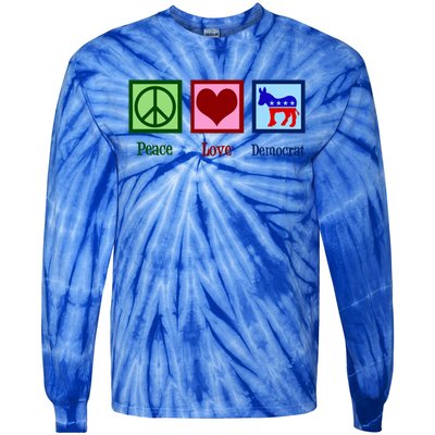 Peace Love Democrat Donkey Cute Democratic Party Gift Tie-Dye Long Sleeve Shirt