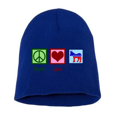 Peace Love Democrat Donkey Cute Democratic Party Gift Short Acrylic Beanie